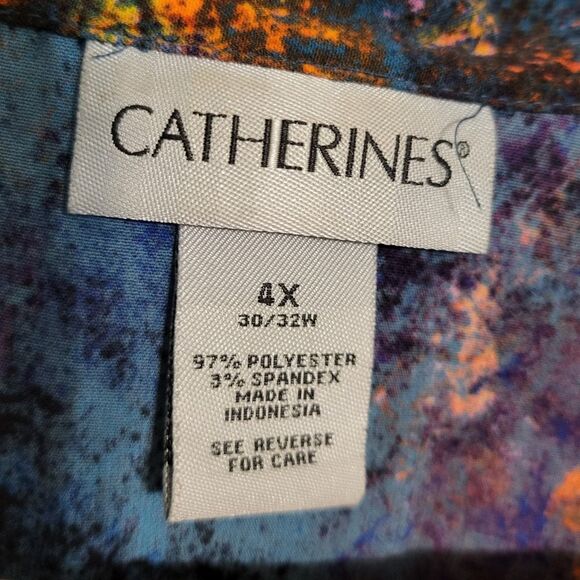 Catherines Blue Gold Abstract Floral Long Sleeve Button Up Blouse, Plus Size 4X - Picture 8 of 8